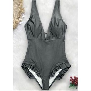 NWT CupShe Silver Gray One-Piece Swim Suit
